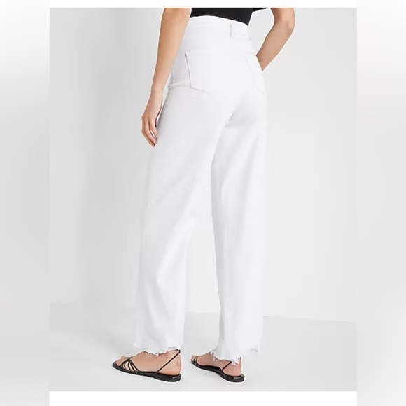 EXPRESS SUPER HIGH WAISTED WHITE 90s WIDE LEG JEANS SIZE 18 SHORT - Picture 8 of 9